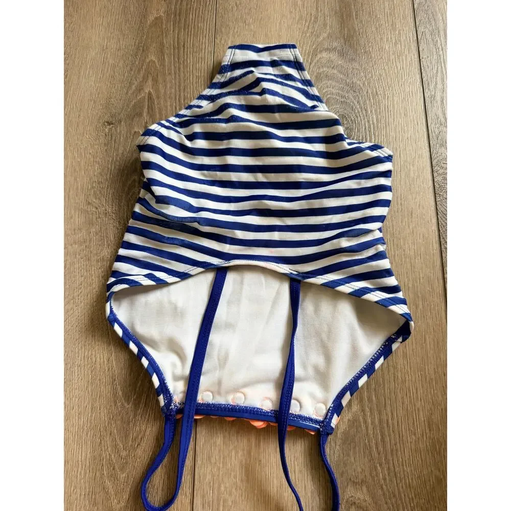 Crazy 8 Blue Striped One-Piece Swimsuit w/ Pink Flower